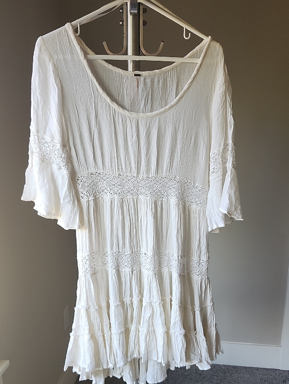 Free People Ivory Crochet-Trim Peasant Mini Dress